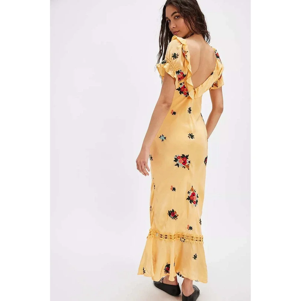 NWT‎ Free People Bali Santa Cruz Ruffle Dress Maxi - Size Medium